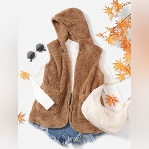 Shein Teen Vest Teddy Coat with Hood